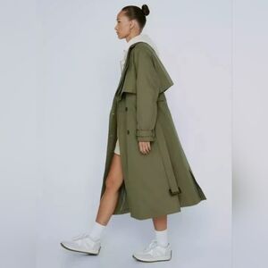 NASTY GAL Petite Premium Double Layer Twill Khaki Trench Coat